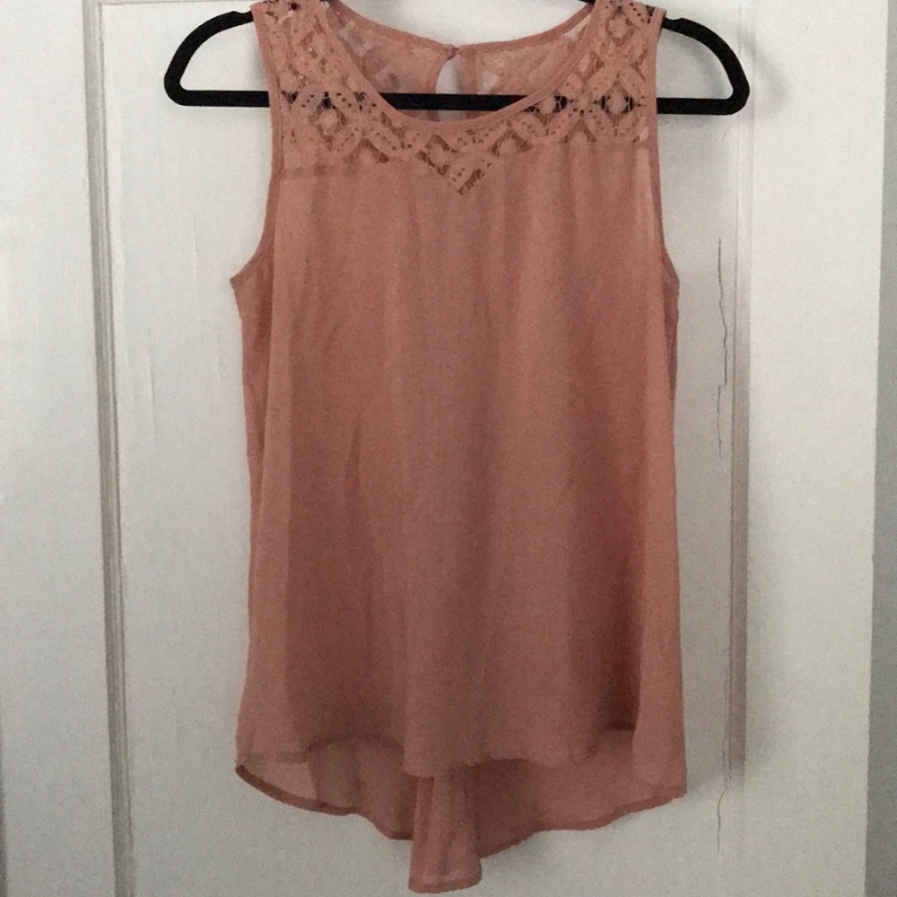 Pink/nude tank with lace and button detail